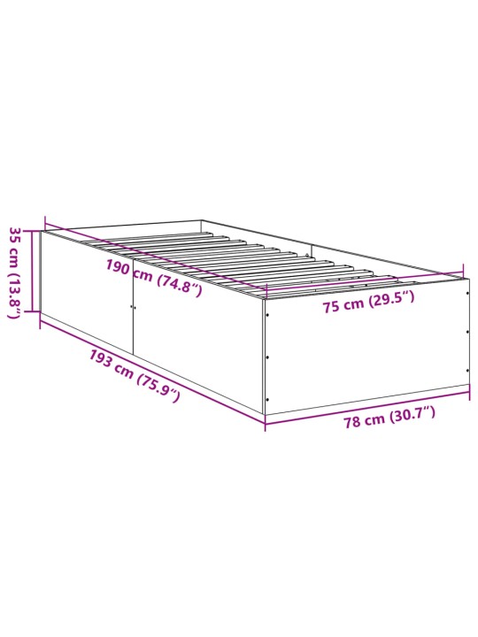 Rám postele šedý sonoma 75 x 190 cm kompozitní dřevo