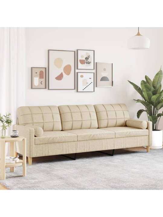 3místná pohovka s polštáři krémová 210 cm textil