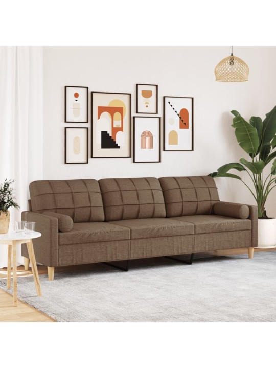 3místná pohovka s polštáři hnědá 210 cm textil