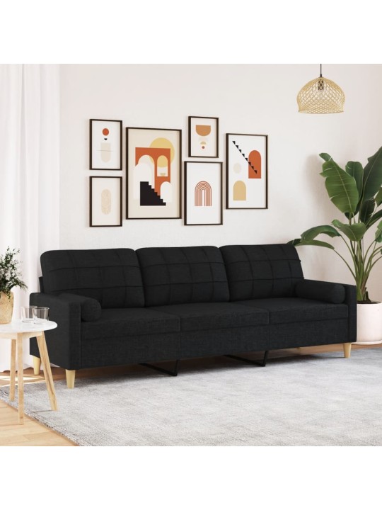 3místná pohovka s polštáři černá 210 cm textil
