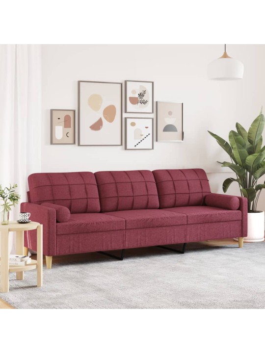 3místná pohovka s polštáři vínová 210 cm textil