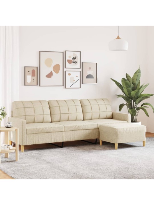 3místná pohovka s podnožkou krémová 210 cm textil
