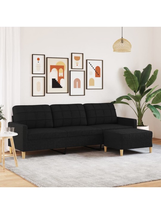 3místná pohovka s podnožkou černá 210 cm textil