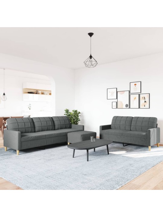 3dílná sedací souprava s podnožkou tmavě šedá textil