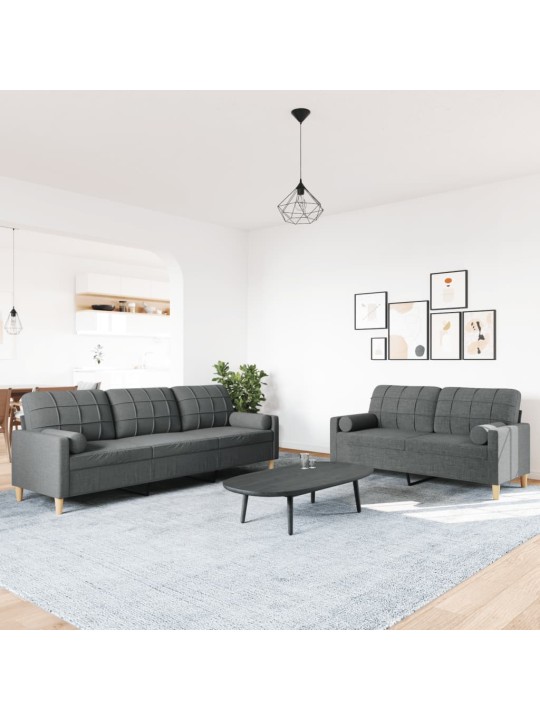 2dílná sedací souprava s polštáři tmavě šedá textil