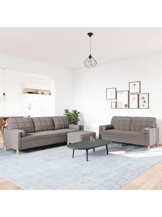 3dílná sedací souprava s podnožkou a polštáři taupe textil