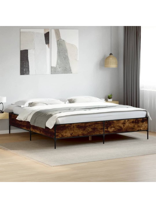 Rám postele kouřový dub 200 x 200 cm kompozitní dřevo a kov