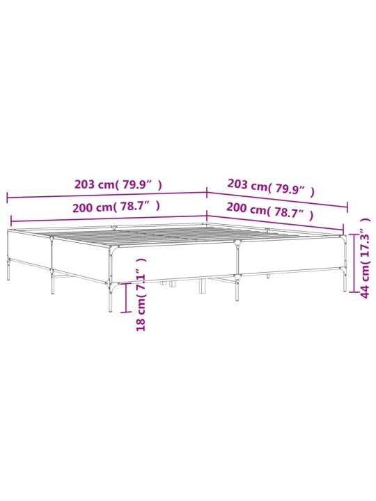 Rám postele šedý sonoma 200 x 200 cm kompozitní dřevo a kov