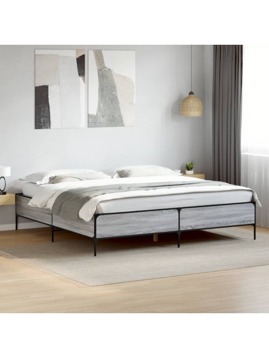 Rám postele šedý sonoma 200 x 200 cm kompozitní dřevo a kov