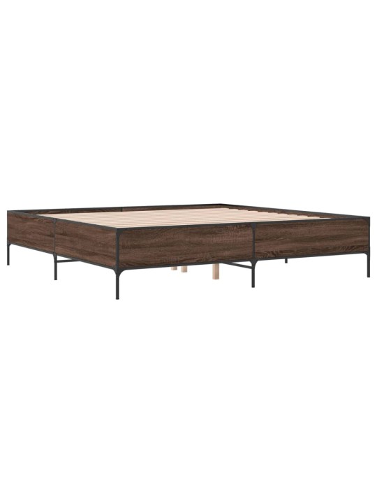 Rám postele hnědý dub 200 x 200 cm kompozitní dřevo a kov