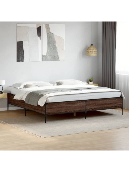 Rám postele hnědý dub 200 x 200 cm kompozitní dřevo a kov
