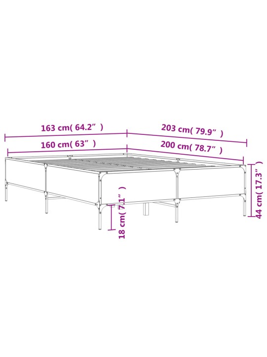 Rám postele kouřový dub 160 x 200 cm kompozitní dřevo a kov