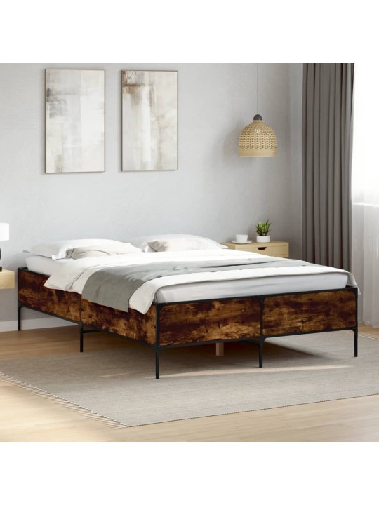 Rám postele kouřový dub 150 x 200 cm kompozitní dřevo a kov