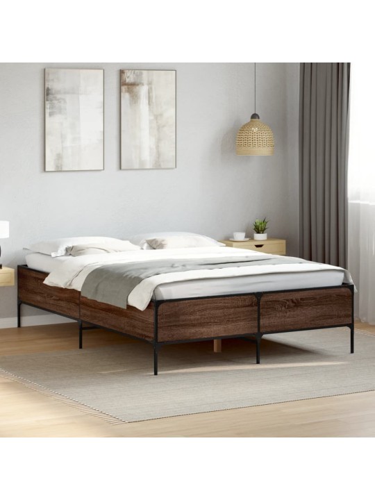 Rám postele hnědý dub 140 x 190 cm kompozitní dřevo a kov
