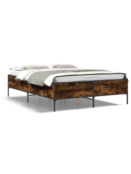 Rám postele kouřový dub 135 x 190 cm kompozitní dřevo a kov