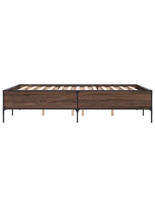 Rám postele hnědý dub 135 x 190 cm kompozitní dřevo a kov