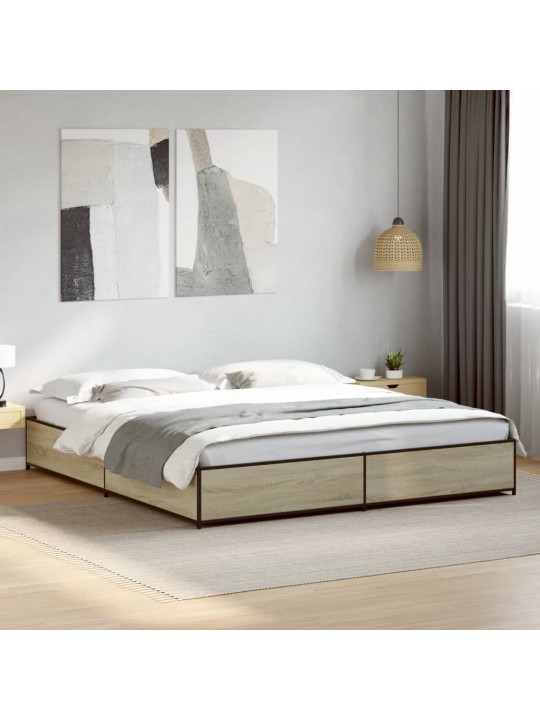 Rám postele dub sonoma 200 x 200 cm kompozitní dřevo a kov
