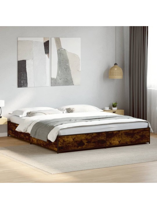 Rám postele kouřový dub 200 x 200 cm kompozitní dřevo a kov