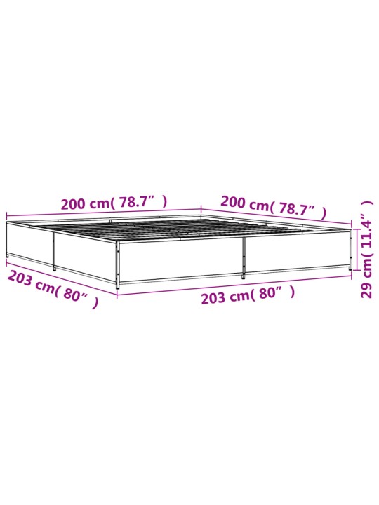 Rám postele šedý sonoma 200 x 200 cm kompozitní dřevo a kov