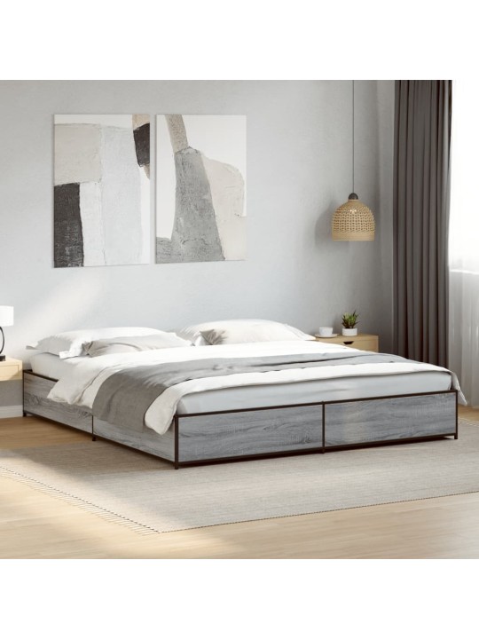 Rám postele šedý sonoma 200 x 200 cm kompozitní dřevo a kov