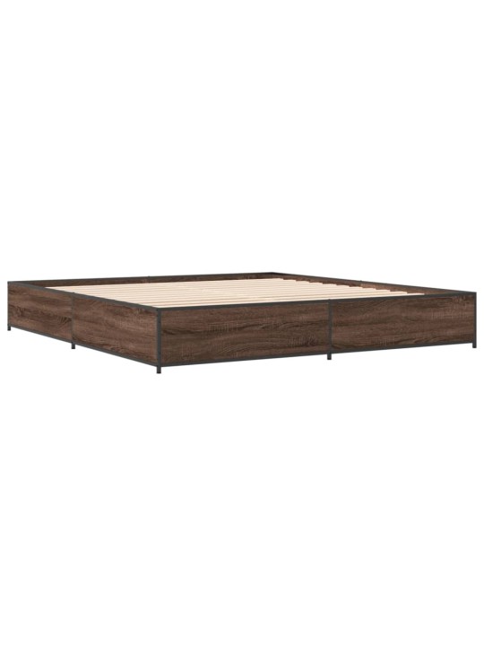 Rám postele hnědý dub 200 x 200 cm kompozitní dřevo a kov