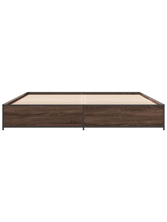 Rám postele hnědý dub 200 x 200 cm kompozitní dřevo a kov