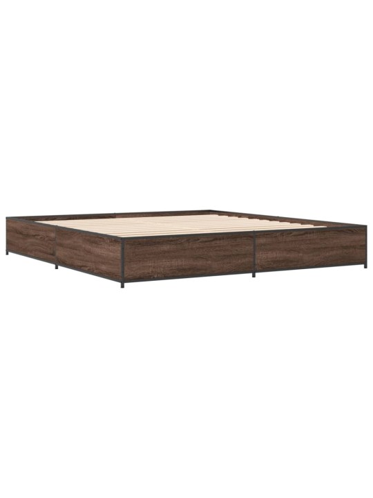 Rám postele hnědý dub 200 x 200 cm kompozitní dřevo a kov
