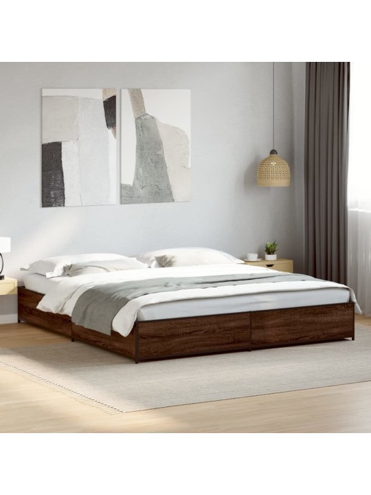 Rám postele hnědý dub 200 x 200 cm kompozitní dřevo a kov