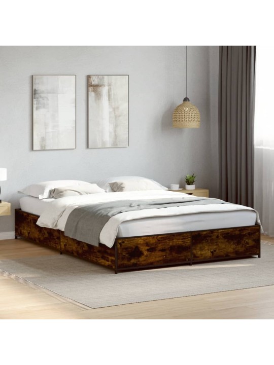 Rám postele kouřový dub 150 x 200 cm kompozitní dřevo a kov