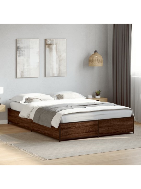 Rám postele hnědý dub 135 x 190 cm kompozitní dřevo a kov