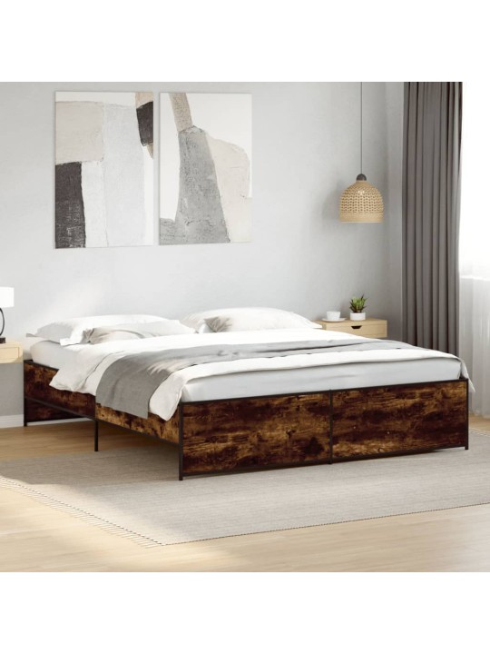 Rám postele kouřový dub 200 x 200 cm kompozitní dřevo a kov