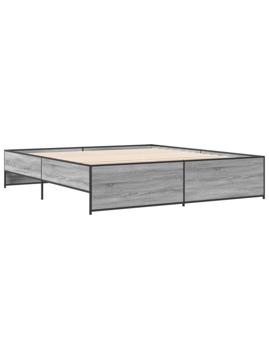 Rám postele šedý sonoma 200 x 200 cm kompozitní dřevo a kov