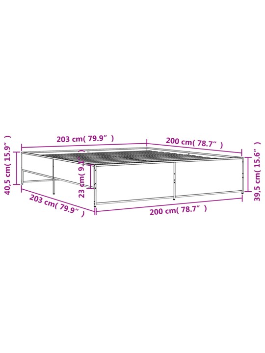 Rám postele šedý sonoma 200 x 200 cm kompozitní dřevo a kov