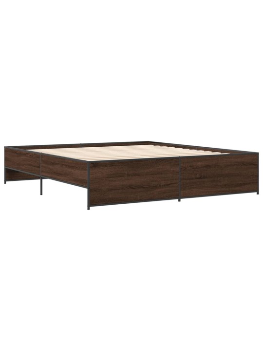 Rám postele hnědý dub 200 x 200 cm kompozitní dřevo a kov