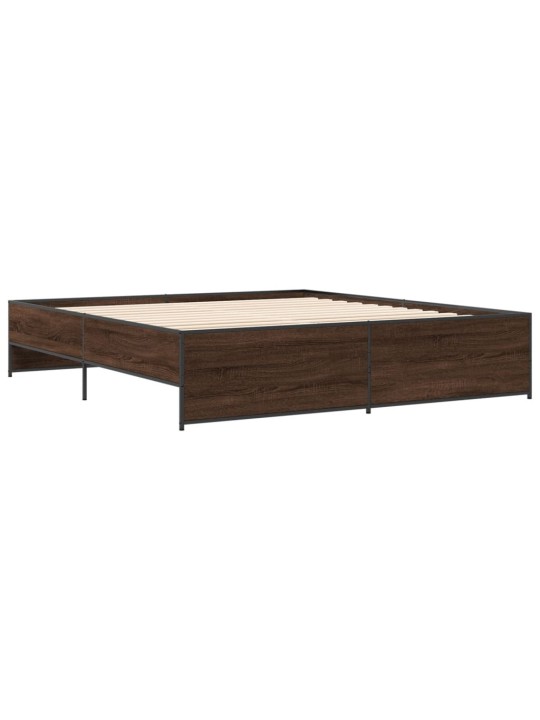 Rám postele hnědý dub 200 x 200 cm kompozitní dřevo a kov