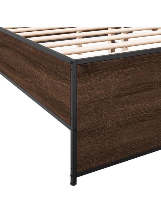 Rám postele hnědý dub 200 x 200 cm kompozitní dřevo a kov