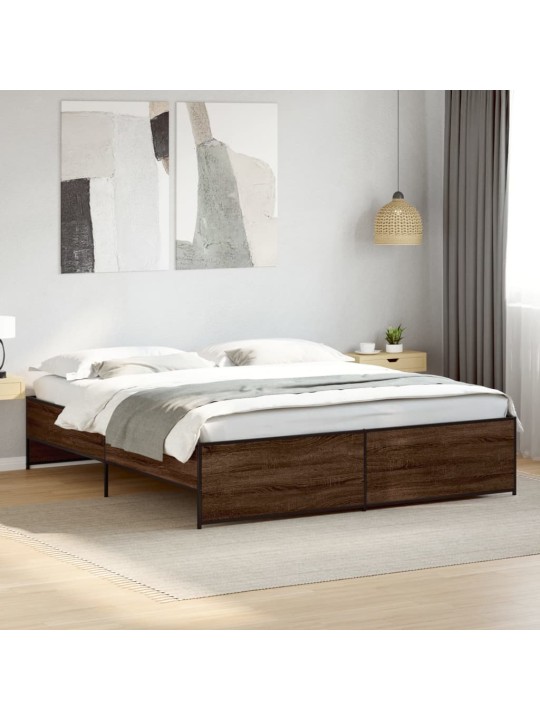 Rám postele hnědý dub 200 x 200 cm kompozitní dřevo a kov
