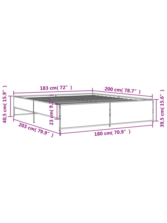 Rám postele kouřový dub 180 x 200 cm kompozitní dřevo a kov
