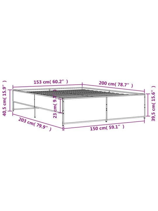 Rám postele kouřový dub 150 x 200 cm kompozitní dřevo a kov