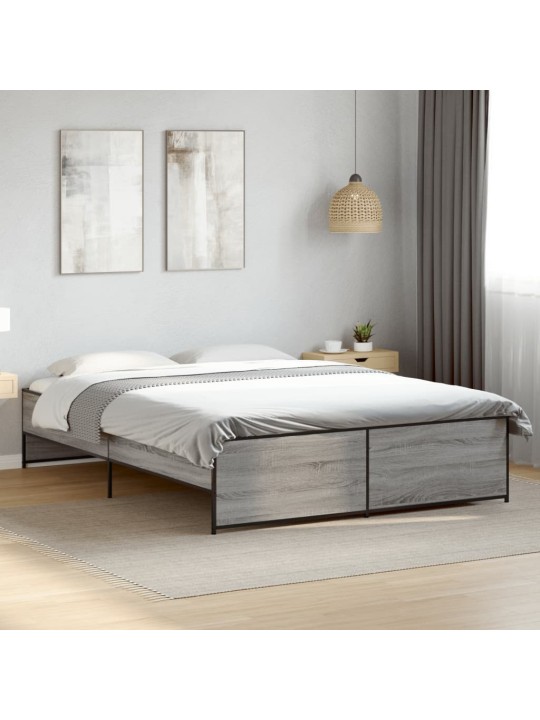 Rám postele šedý sonoma 150 x 200 cm kompozitní dřevo a kov