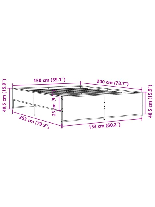Rám postele hnědý dub 150 x 200 cm kompozitní dřevo a kov
