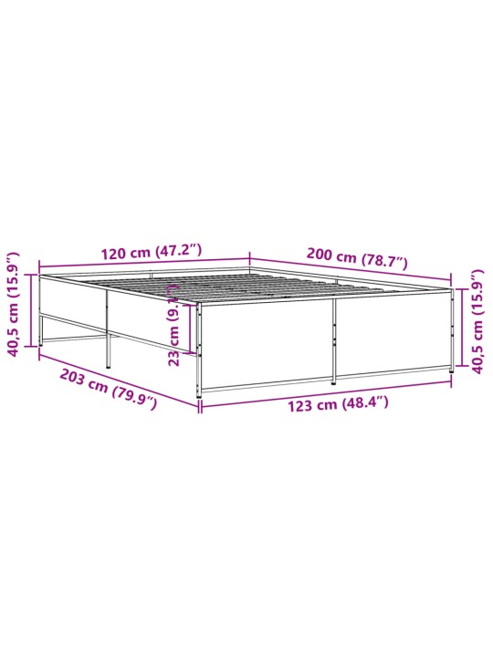 Rám postele kouřový dub 120 x 200 cm kompozitní dřevo a kov