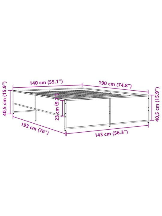 Rám postele kouřový dub 140 x 190 cm kompozitní dřevo a kov