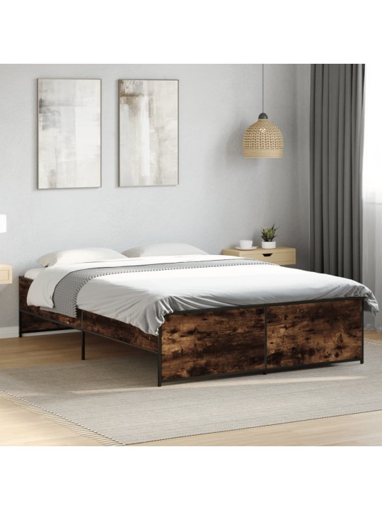 Rám postele kouřový dub 140 x 190 cm kompozitní dřevo a kov