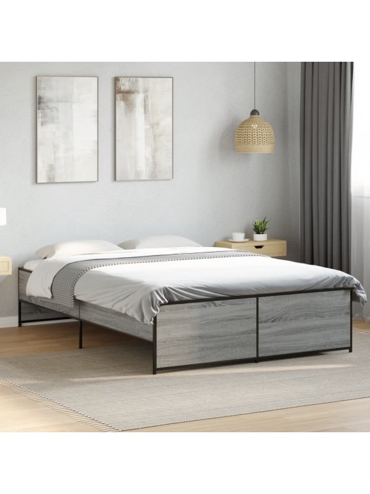 Rám postele šedý sonoma 140 x 190 cm kompozitní dřevo a kov