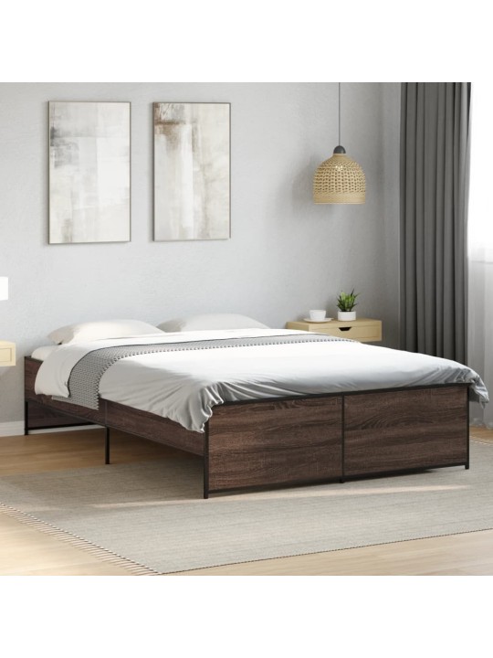 Rám postele hnědý dub 140 x 190 cm kompozitní dřevo a kov