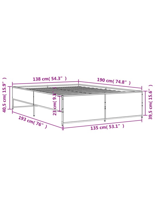 Rám postele černý 135 x 190 cm kompozitní dřevo a kov