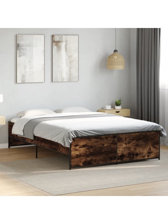 Rám postele kouřový dub 135 x 190 cm kompozitní dřevo a kov