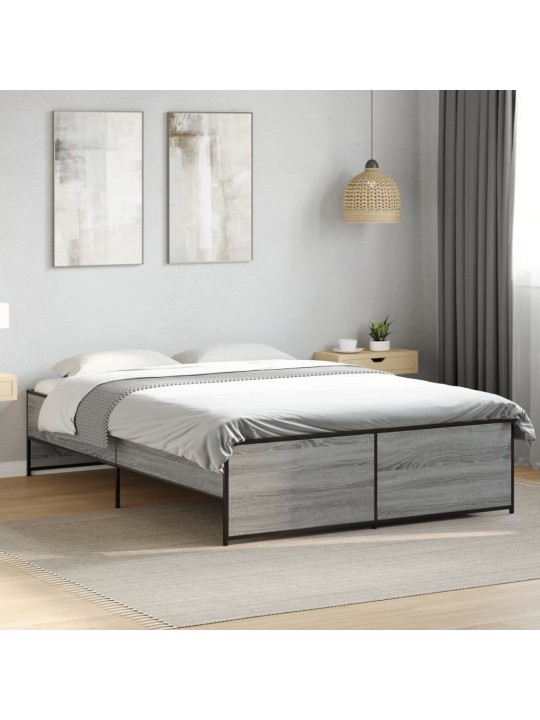 Rám postele šedý sonoma 135 x 190 cm kompozitní dřevo a kov