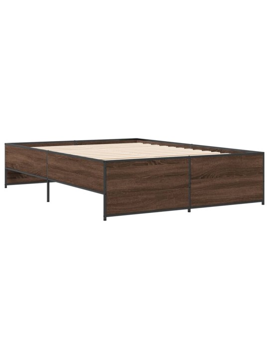 Rám postele hnědý dub 135 x 190 cm kompozitní dřevo a kov